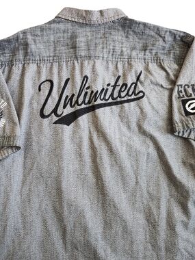 Ecko Unltd Embroidered Button Up Shirt Men's 2XL Gray Logo Y2K Skater Streetwear